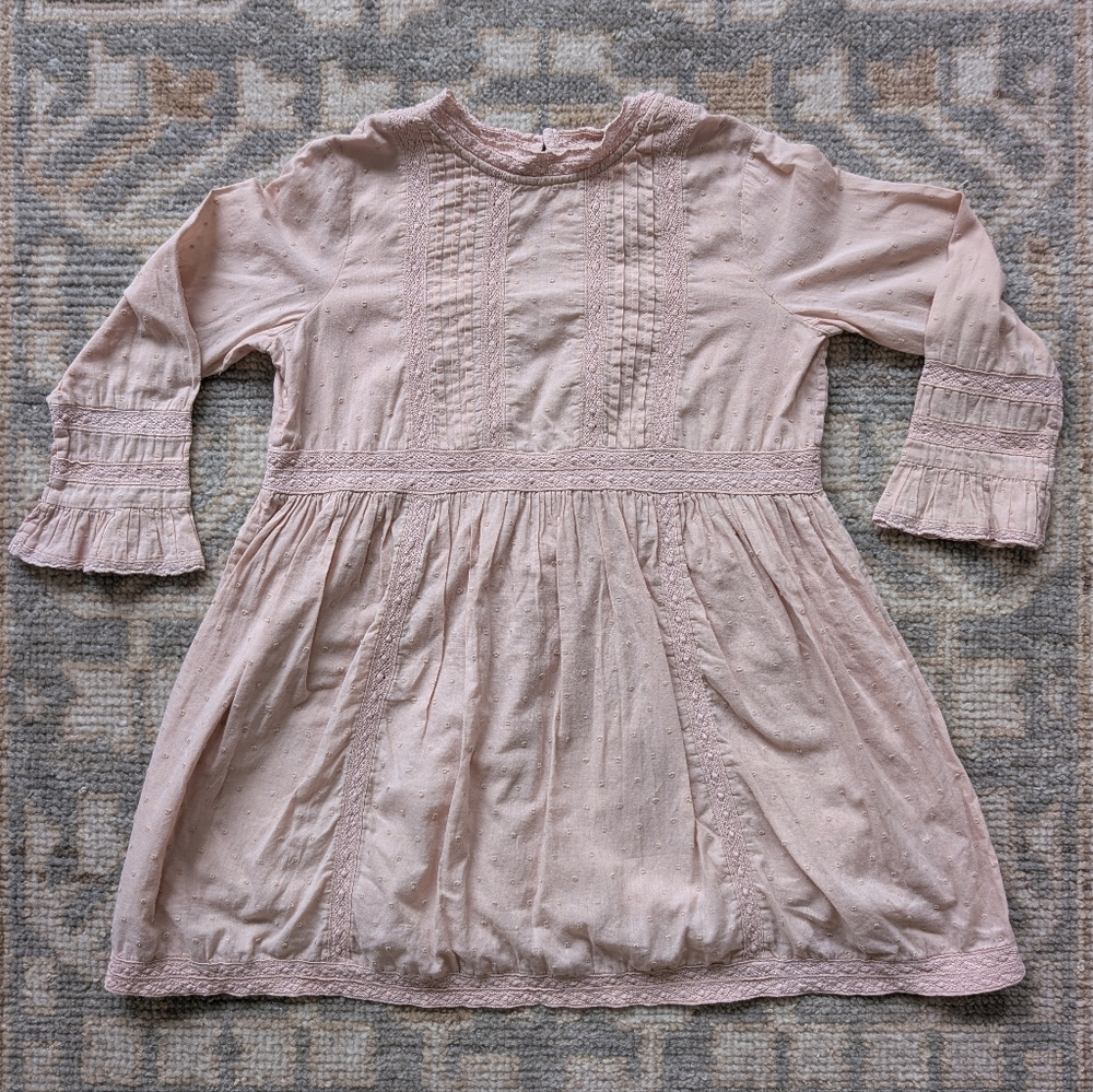 Bonpoint Cotton Lace Dress In Dusty Rose 4T